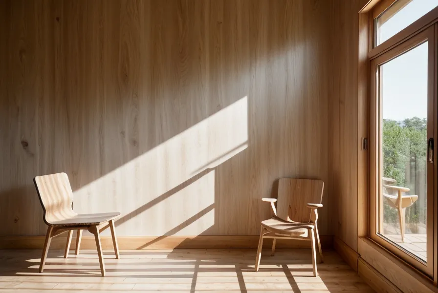 Chaise en bois solitaire dans une lumière naturelle, image du calme et de la confiance retrouvés en prise de parole