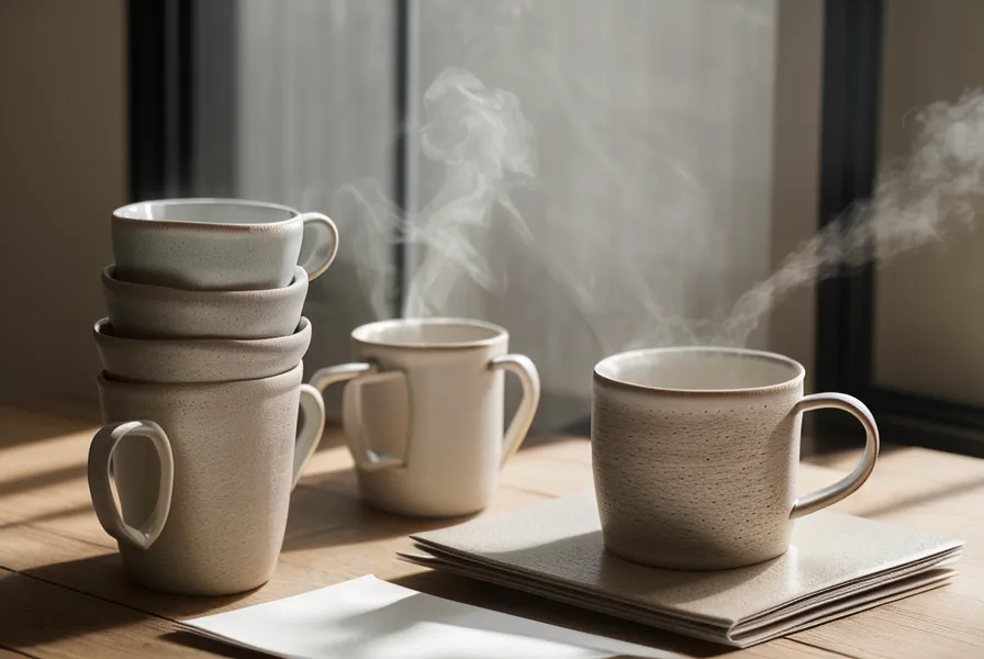 Dossiers de travail et tasse en céramique sur une table de réunion, décor d'une prise de parole professionnelle