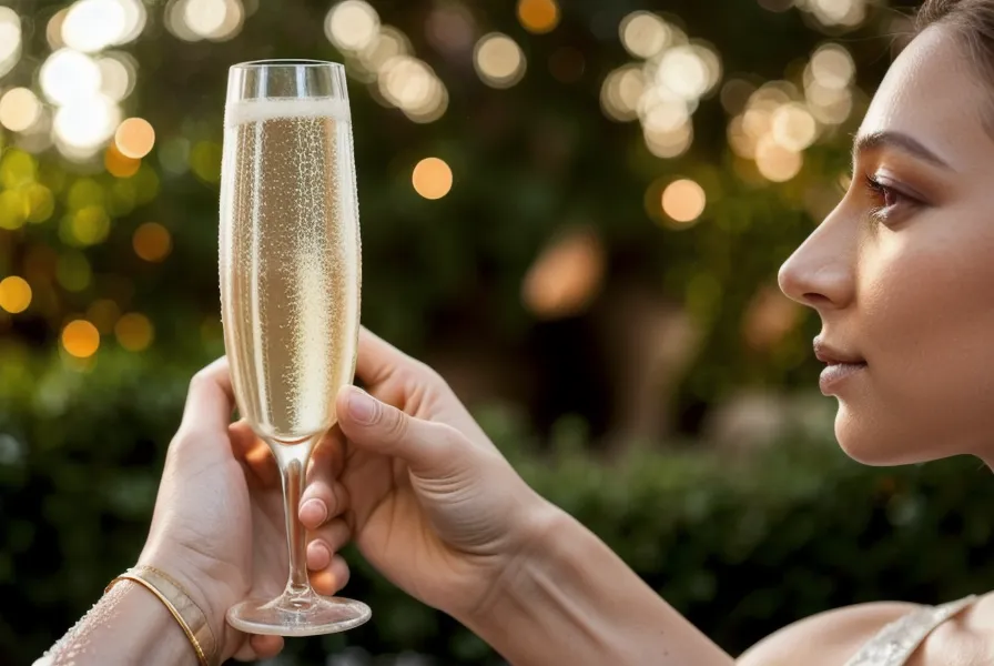 Une main qui lève un verre de champagne au moment du toast, discours de remerciement réussi
